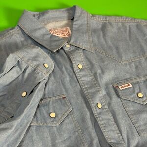 Amigo Western Pearl Snap Shirt Mens XL Light Blue Denim L/S Cowboy Rodeo Ranch